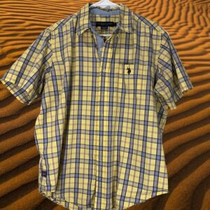 U.S. POLO ASSN Men's Size L Button Down Shirt Blue Yellow Plaid Streetwear Y2K